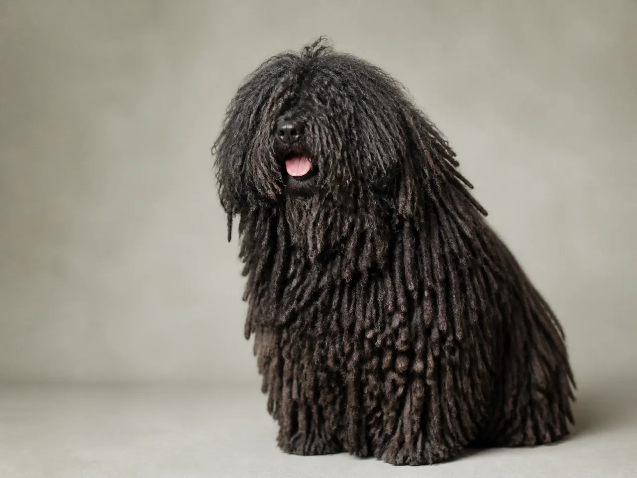 Healthy adult Puli breed portrait